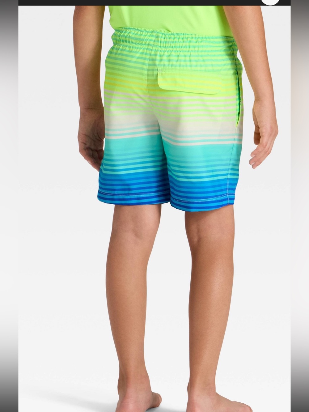 Boys brand new Cat & Jack Neon Green to Blue Ombre Stripe Swim Shorts Sz XL 14